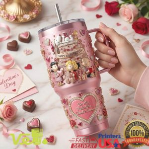 Peanuts Be My Valentine Charlie Brown Snoopy Pink 40oz Tumbler