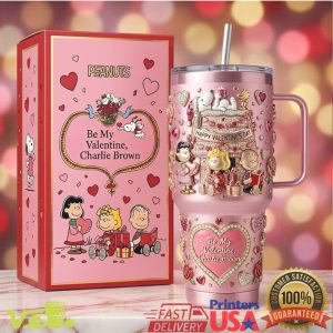 Peanuts Be My Valentine Charlie Brown Snoopy Pink 40oz Tumbler