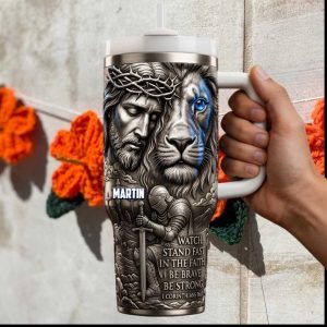 Personalized 1 Corinthians Lion & Jesus Christian Knight 40oz Tumbler