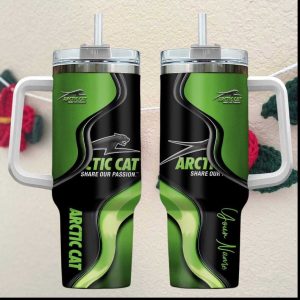 Personalized Arctic Cat Snowmobiles Green and Black 40oz Tumbler