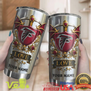 Personalized Atlanta Football Shield Tumbler Custom Name Falcons Fan Gift