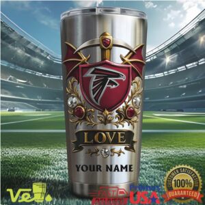 Personalized Atlanta Football Shield Tumbler Custom Name Falcons Fan Gift