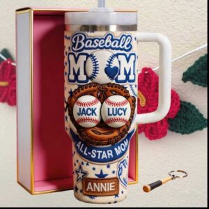 Personalized Baseball Mom All Star Baseball Glove Custom Name Tumbler