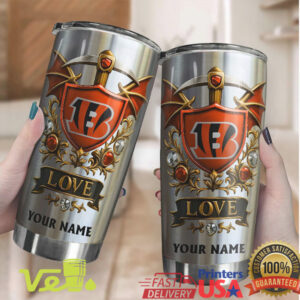 Personalized Bengals Love Shield Tumbler Custom Name Football Gift