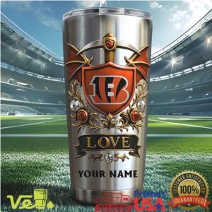 Personalized Bengals Love Shield Tumbler Custom Name Football Gift