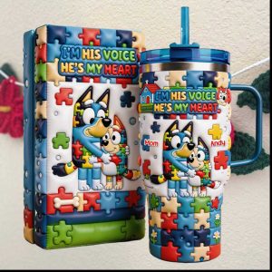 Personalized Bluey Autism Awareness I'm His Voice Puzzle 3D Tumbler