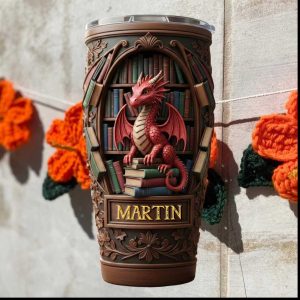 Personalized Book Lover Dragon 3D Sculpted Effect Library Tumbler