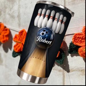 Personalized Bowling Strike Tumbler Custom Name Bowling Ball and Pins Design
