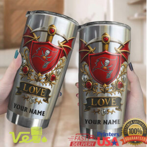 Personalized Buccaneers Love Shield Tumbler Custom Name Football Gift