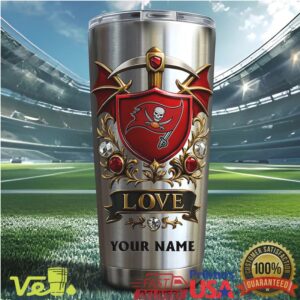 Personalized Buccaneers Love Shield Tumbler Custom Name Football Gift