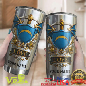 Personalized Chargers Shield Tumbler Custom Name LA Football Fan 40oz Travel Tumbler