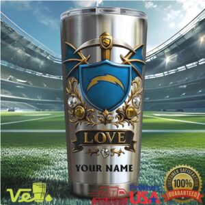 Personalized Chargers Shield Tumbler Custom Name LA Football Fan 40oz Travel Tumbler