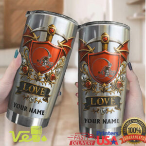 Personalized Cleveland Football Shield Tumbler Custom Name Fan Gift
