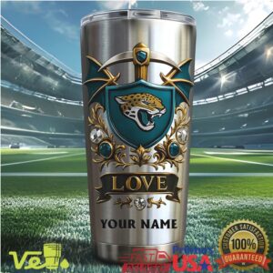 Personalized Jaguars Shield Tumbler Custom Name Jacksonville Football Fan Travel Tumbler