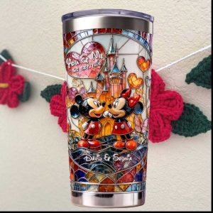 Personalized Mickey & Minnie Stained Glass Castle Love 3D Tumbler