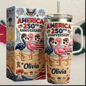 Personalized Olivia America 250th Anniversary Patriotic Flamingo Beach 2026 Summer Gift For Women Tumbler
