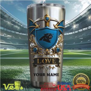 Personalized Panthers Shield Stainless Steel Tumbler Custom Name Carolina Football Gift