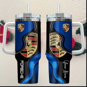 Personalized Porsche Shield Logo 40oz Tumbler Blue & Black