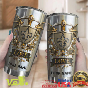 Personalized Saints Love Shield Tumbler Custom Name Football Gift