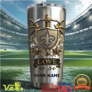 Personalized Saints Love Shield Tumbler Custom Name Football Gift