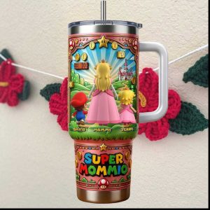 Personalized Super Mommio Princess Peach Mario Theme 3D Tumbler