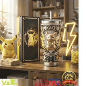 Pikachu Electric Legend Pokemon Gold Black Luxury 40oz Tumbler