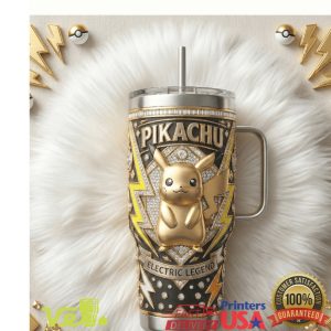 Pikachu Electric Legend Pokemon Gold Black Luxury 40oz Tumbler