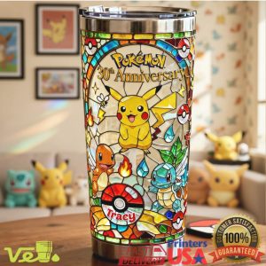 Pikachu and Friends 30th Anniversary Stained Glass Style 40oz Tumbler