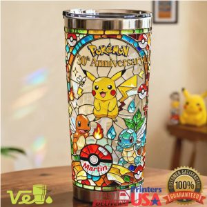 Pikachu and Friends 30th Anniversary Stained Glass Style 40oz Tumbler