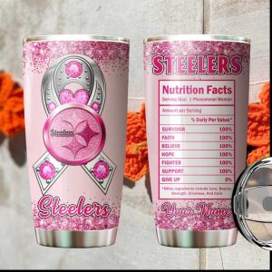 Pittsburgh Steelers Breast Cancer Awareness Pink Glitter Tumbler