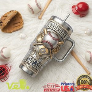 Play The Long Game Vintage Baseball Diamond Field Silver Sports Fan Men Tumbler