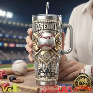 Play The Long Game Vintage Baseball Diamond Field Silver Sports Fan Men Tumbler