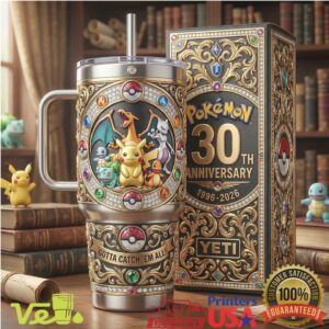 Pokemon 30th Anniversary 1996 2026 Gotta Catch Em All Characters Vintage 40oz Stainless Steel Insulated Tumbler