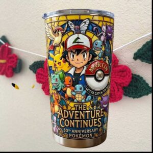 Pokémon 30th Anniversary The Adventure Continues Ash Ketchum Stained Glass Kids Tumbler
