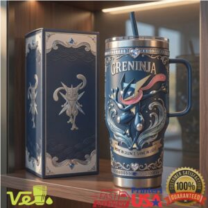 Pokemon Greninja Move In Silence Shine In Light Blue 40oz Vintage Stainless Steel Insulated Tumbler