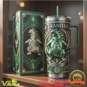 Pokemon Tyranitar Emerald Dominion Pocket Monster Vintage Style Collectors Gift 40oz Stainless Steel Insulated Tumbler
