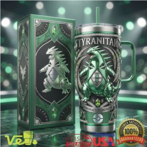 Pokemon Tyranitar Emerald Dominion Pocket Monster Vintage Style Collectors Gift 40oz Stainless Steel Insulated Tumbler
