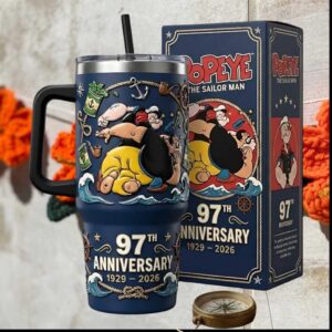 Popeye the Sailor Man 97th Anniversary 1929 2026 Vintage Retro Nautical Stainless Steel Insulated Tumbler