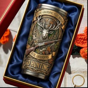 “Real Grandpas Go Hunting” 3D Deer Antler & Rifle Luxury Gift Tumbler