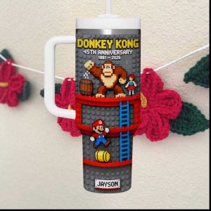 Retro Donkey Kong 45th Anniversary Brick Style Personalized Tumbler