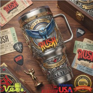 Rush Fly By Night 50th Anniversary Temple of Syrinx Owl 40oz Tumbler