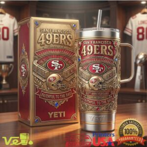 San Francisco 49ers 80th Anniversary Faithful To The Bay 2026 Gold 40oz Stainless Steel Insulated Tumbler