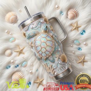 Sea Turtle Ocean Opal Jewel Shell Beach Coastal Summer Style For Women Tumbler