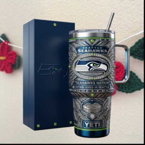 Seattle Seahawks Nation Established in Seattle Navy Green 40oz Fan Gift Tumbler
