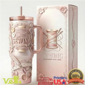 Sewing Enthusiast Handmade With Love Pink Floral Thread Scissors 40oz Tumbler