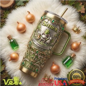 Shrek 25th Anniversary Limited Edition Ornate Gold Green 40oz Tumbler