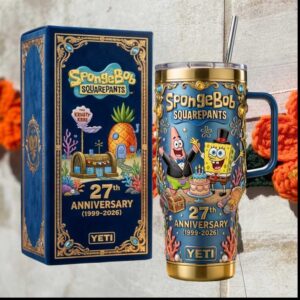SpongeBob SquarePants 27th Anniversary 1999 2026 Bikini Bottom Retro 20oz Cartoon Gift Stainless Steel Insulated Tumbler