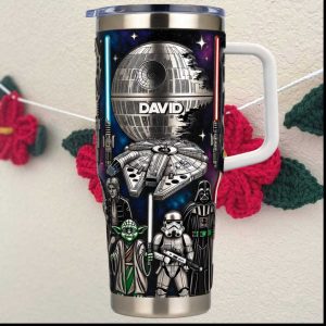 Star Wars Death Star and Millennium Falcon Personalized David Tumbler