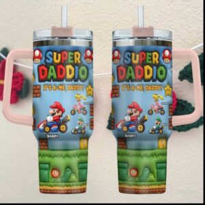 Super Daddio Mario Kart Personalized Father's Day Gaming Custom Dad Tumbler