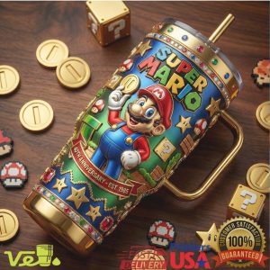 Super Mario 40th Anniversary 1985 2025 Retro Nintendo Gaming Fans Gift Men Women Tumbler